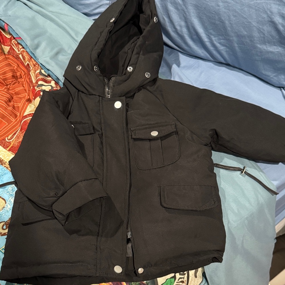 Kids Black Hooded Jacket